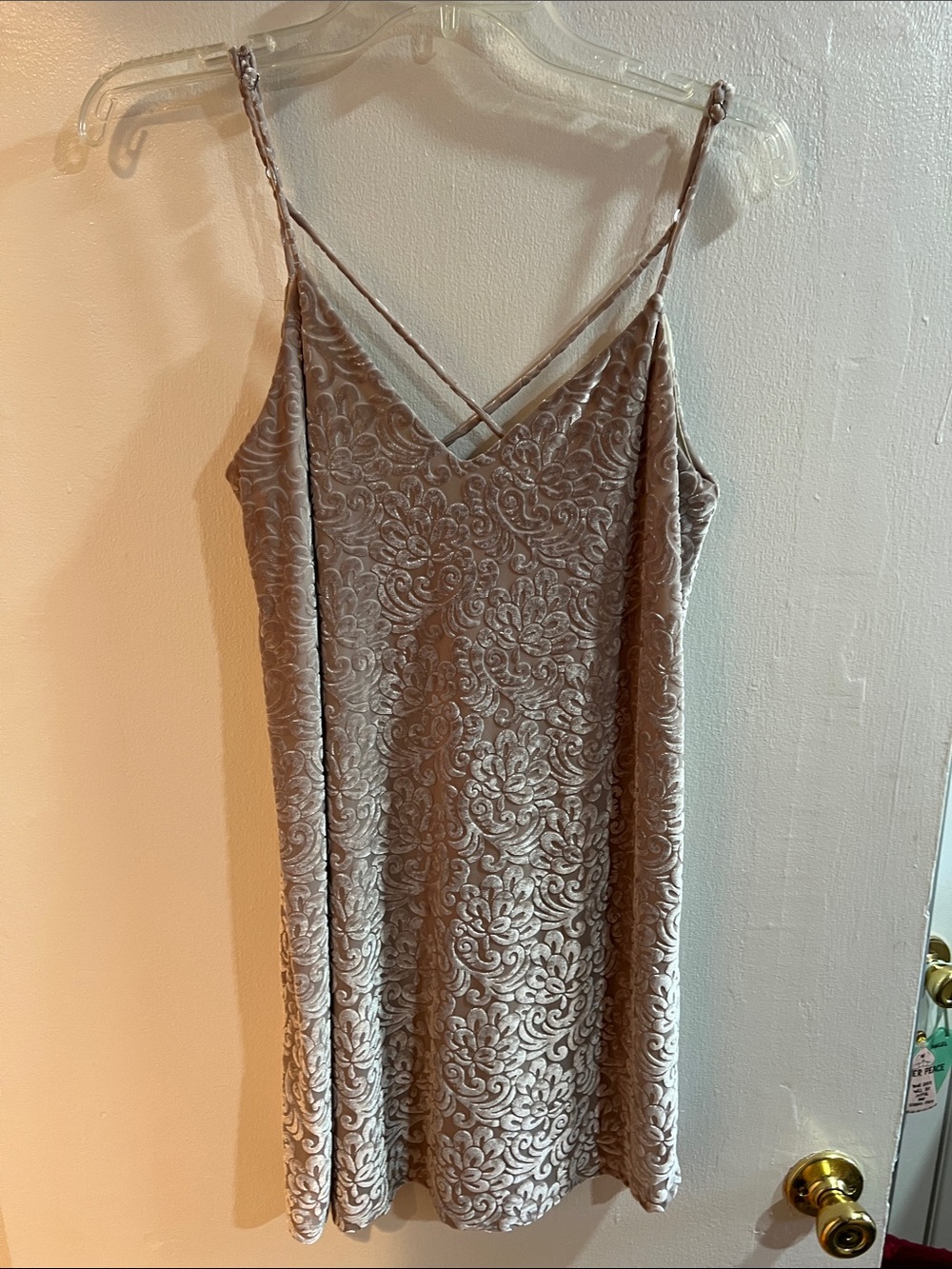 Libby Story Camisole Women‎ Small Taupe Velvet Burnout Damask Floral Strappy Top